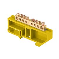 Шина "0" N (6х9мм) 8 отверстий латунь желтый изолятор на DIN-рейку PROxima | код  sn0-63-08-dz | EKF